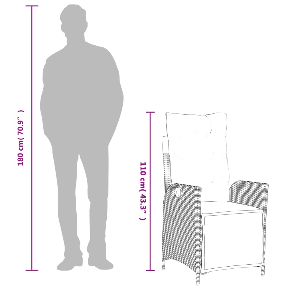 Comparaison de taille du fauteuil de jardin avec une silhouette humaine