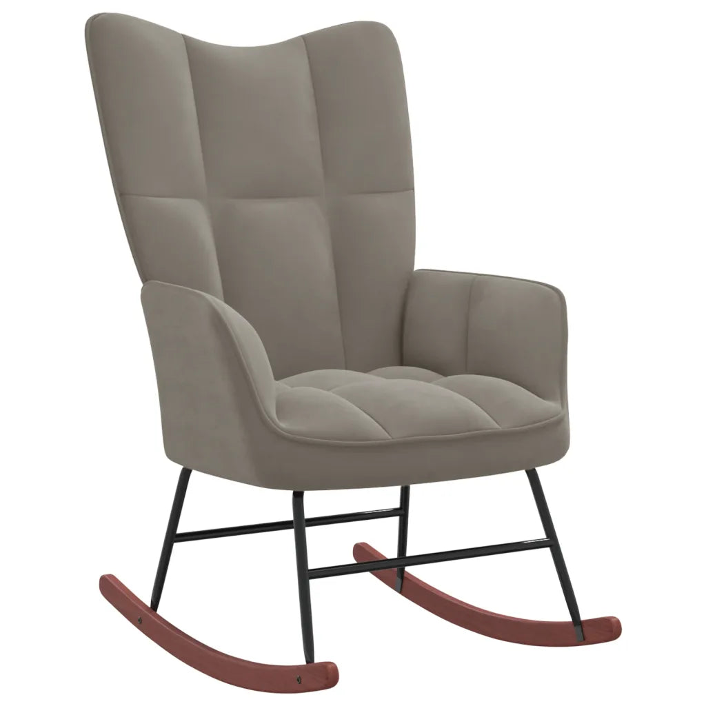 Un Rocking Chair en velours gris confortable et design. Existe en différents coloris.