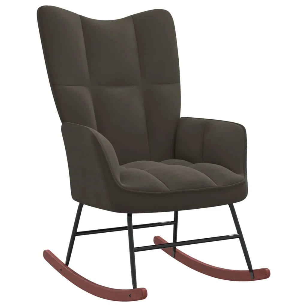Un Rocking Chair en velours gris foncé confortable et design. Existe en différents coloris.