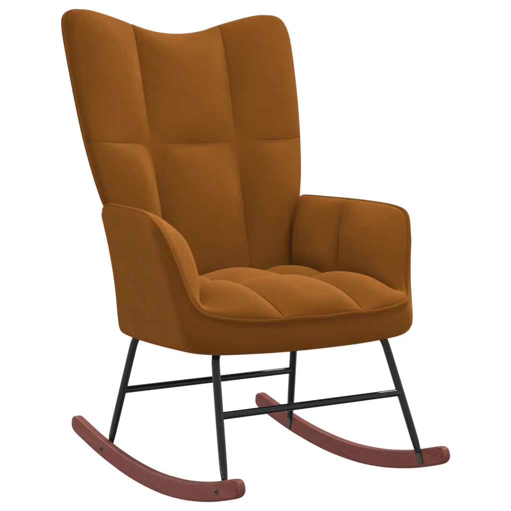 Un Rocking Chair en velours marron confortable et design. Existe en différents coloris.