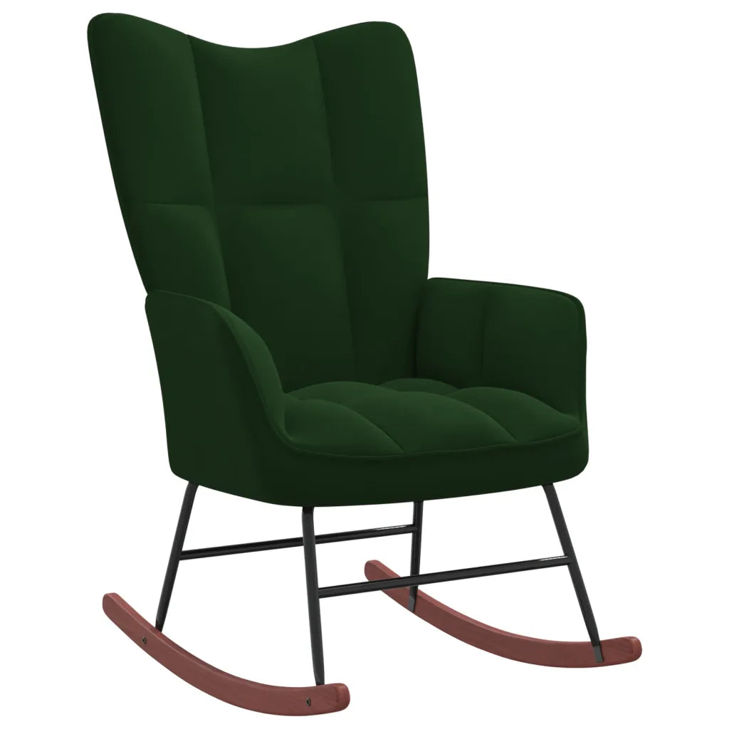Un Rocking Chair en velours vert foncé confortable et design. Existe en différents coloris.