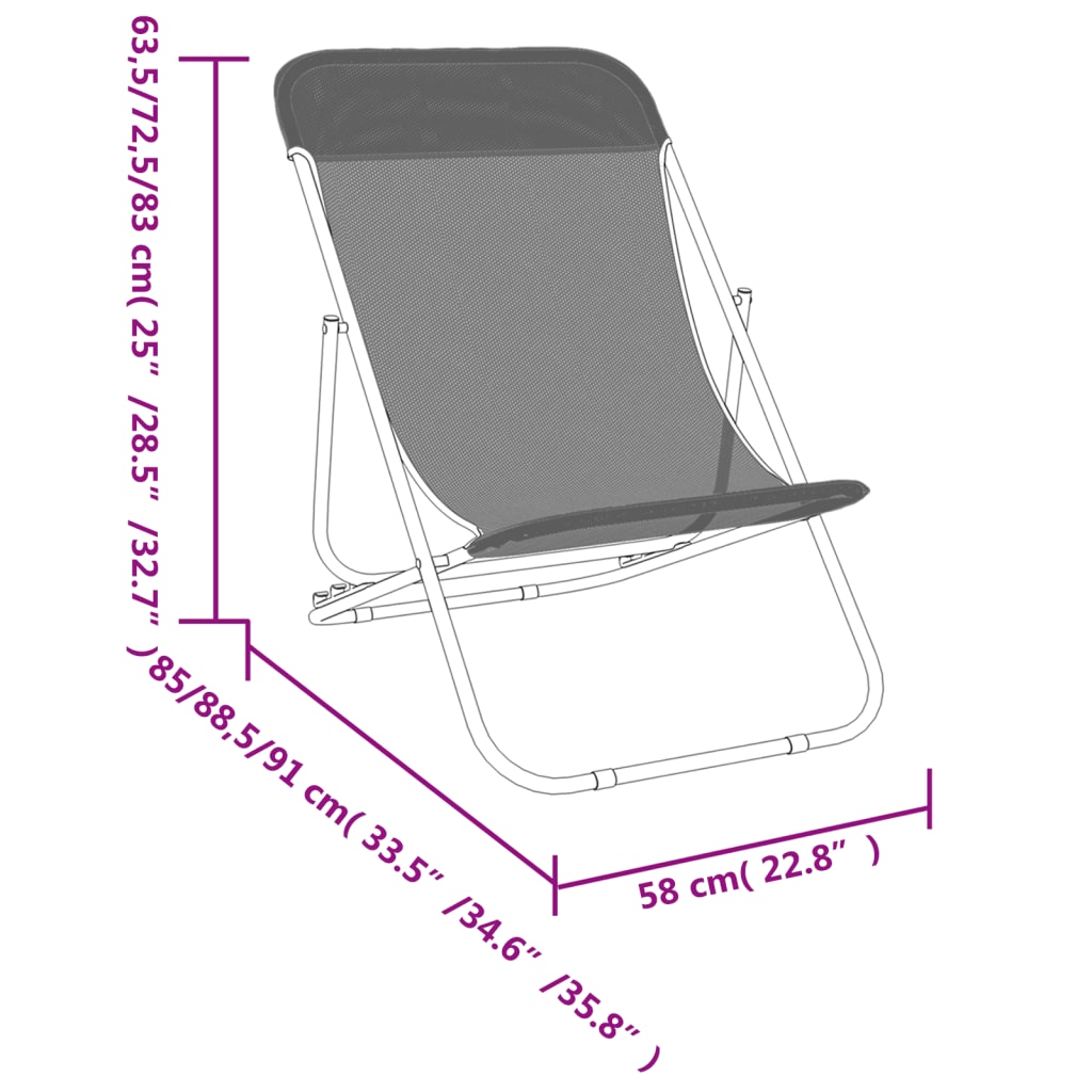 Schéma des dimensions et des positions du fauteuil de plage