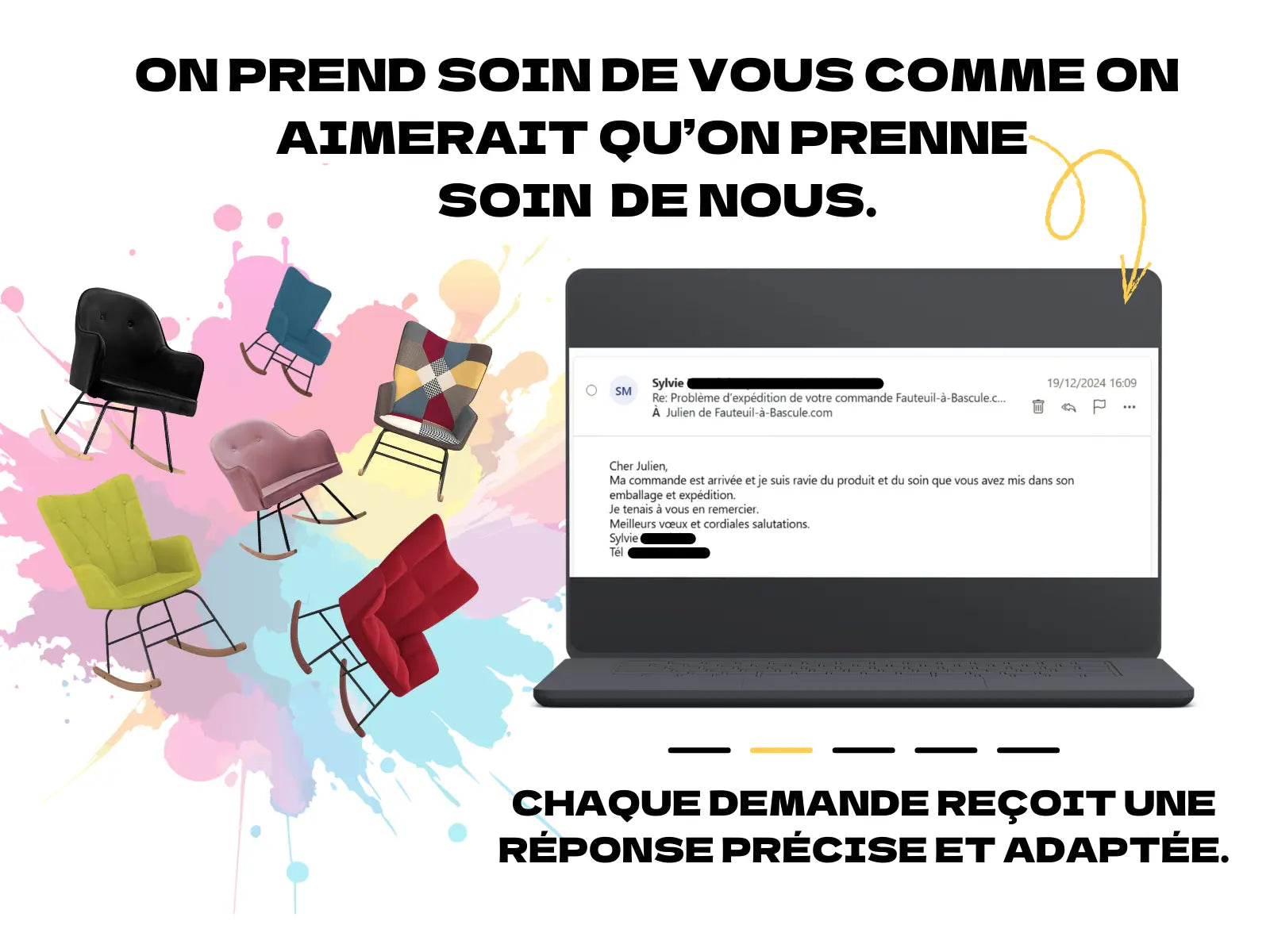 Email d’un client satisfait confirmant que son problème a été résolu rapidement par notre équipe basée en France.