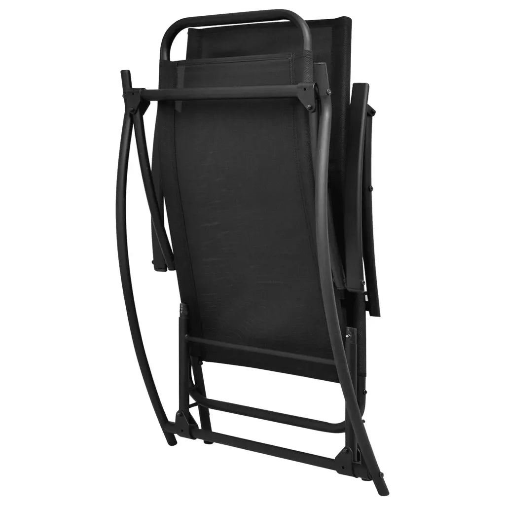 Un Fauteuil à Bascule Pliable noir confortable et pratique.