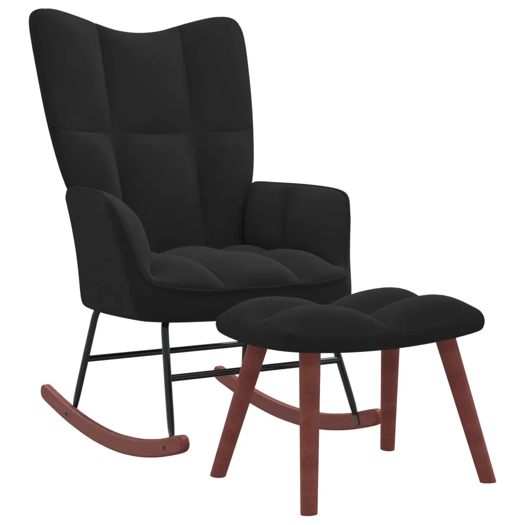 Une Chaise Rocking Chair Noir avec son tabouret noir.