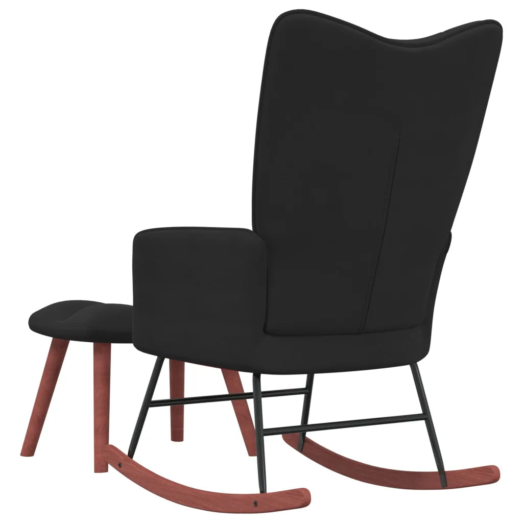 Une Chaise Rocking Chair Noir avec son tabouret noir.