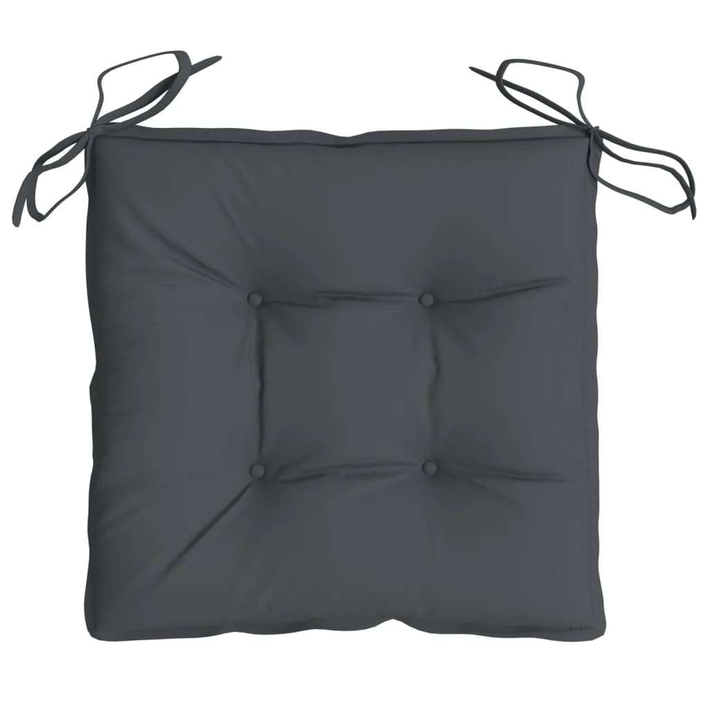 Dessus du coussin carré anthracite avec attaches nouées aux coins.