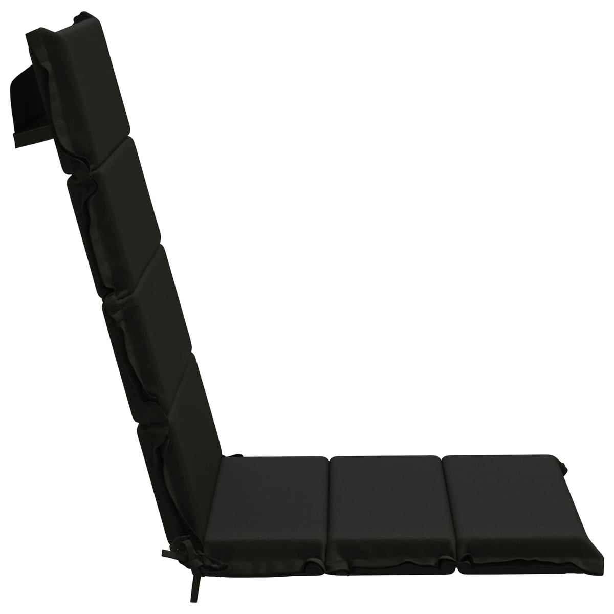 Profil du coussin noir à dossier haut avec liens de fixation.