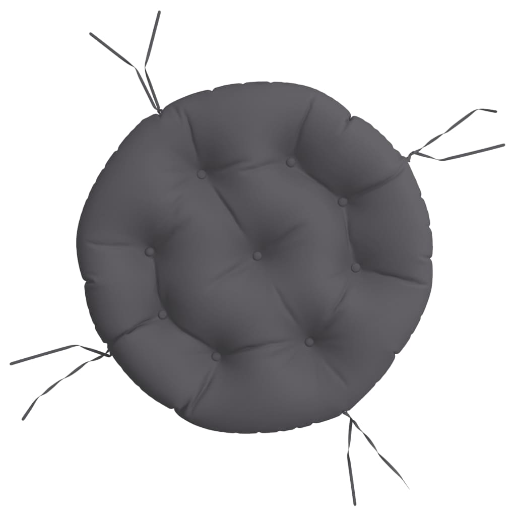 Coussin rond anthracite présenté seul avec ses liens de fixation.