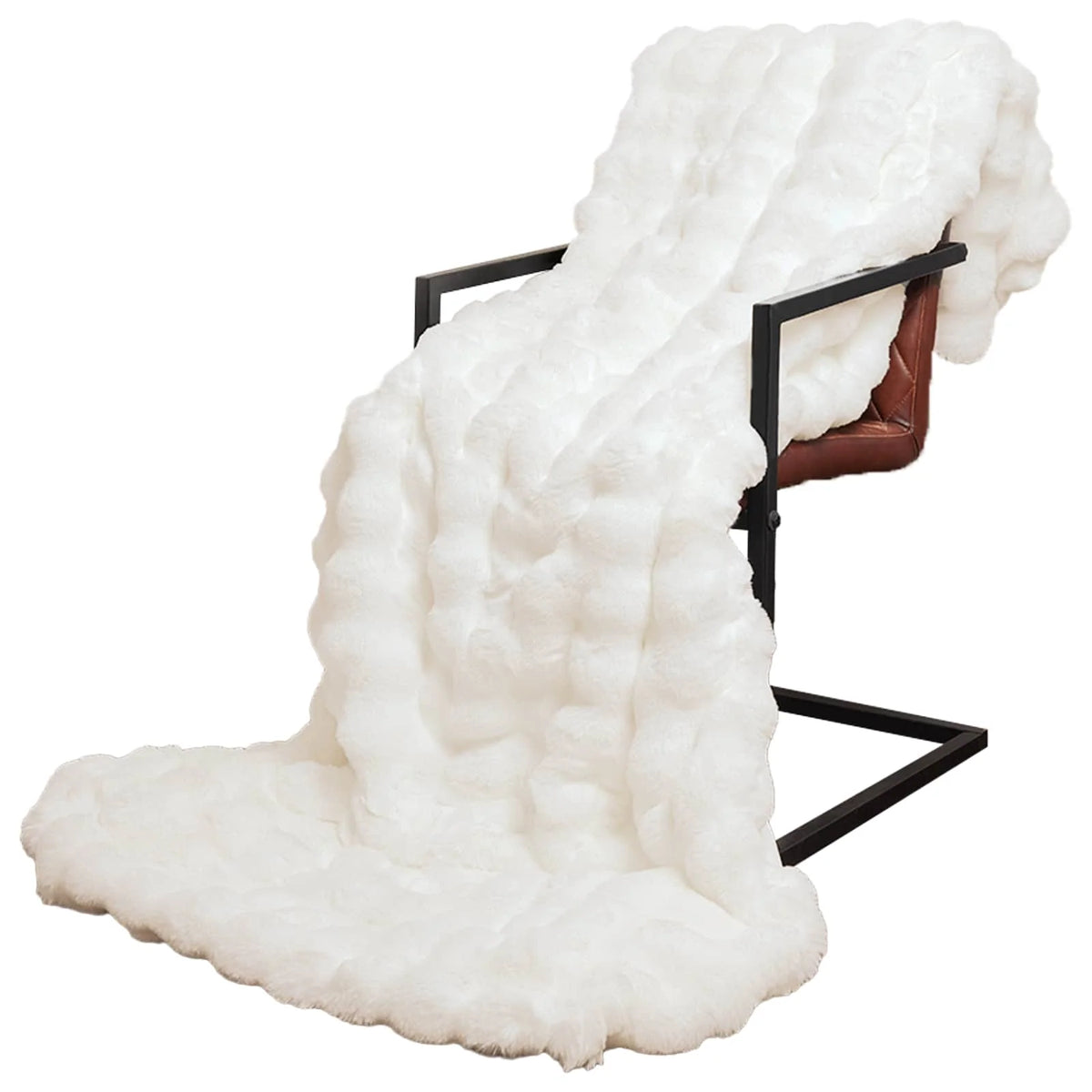 Couverture Fausse Fourrure Blanche blanc, fausse fourrure en polyester