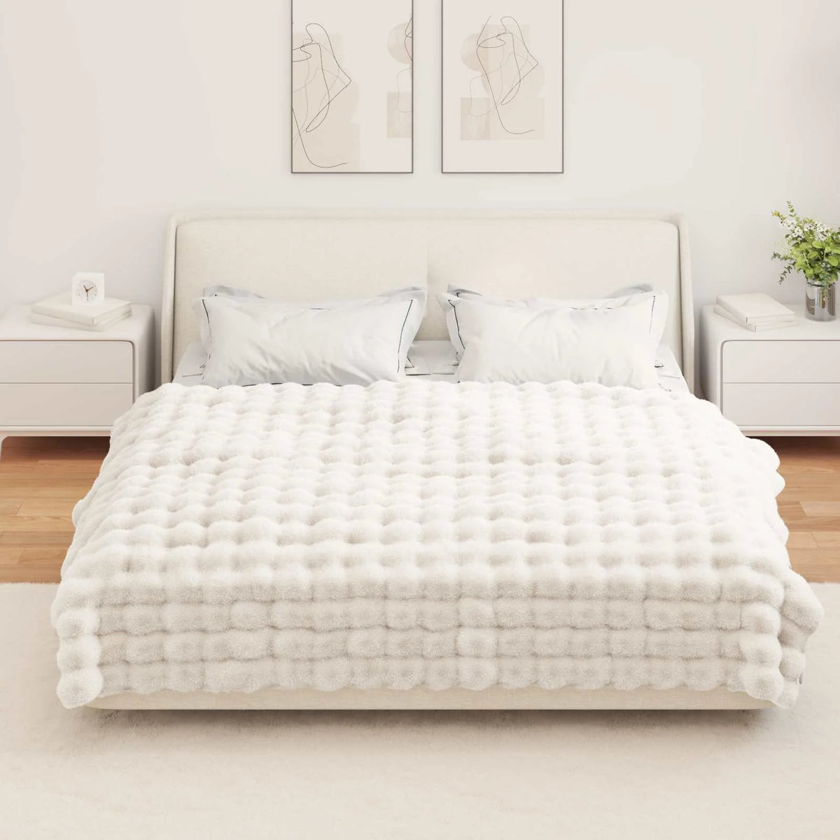 Couverture Fausse Fourrure Blanche au format 150 x 220 cm, modèle blanc