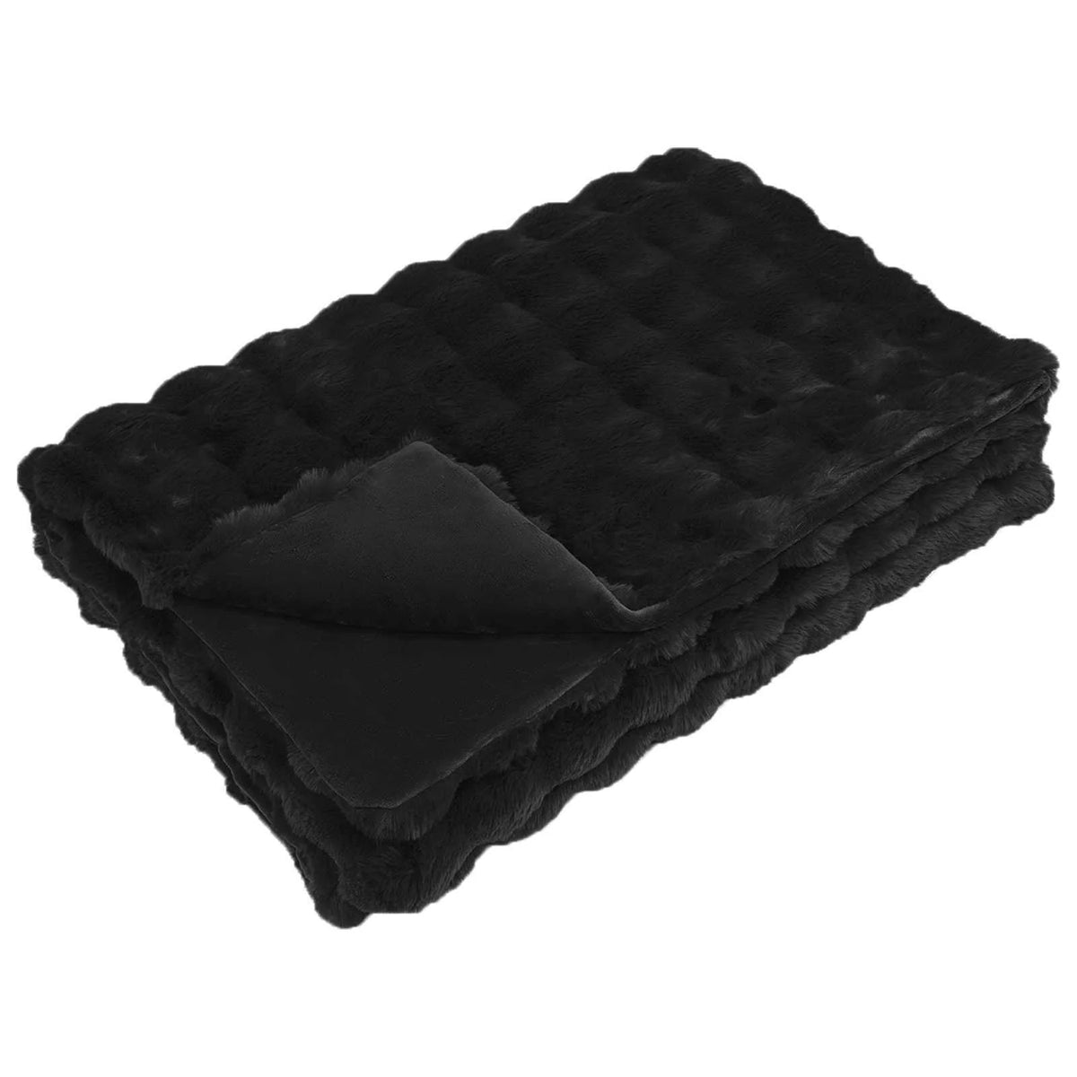 Couverture Fausse Fourrure Noire, coloris noir, format 150 x 220 cm