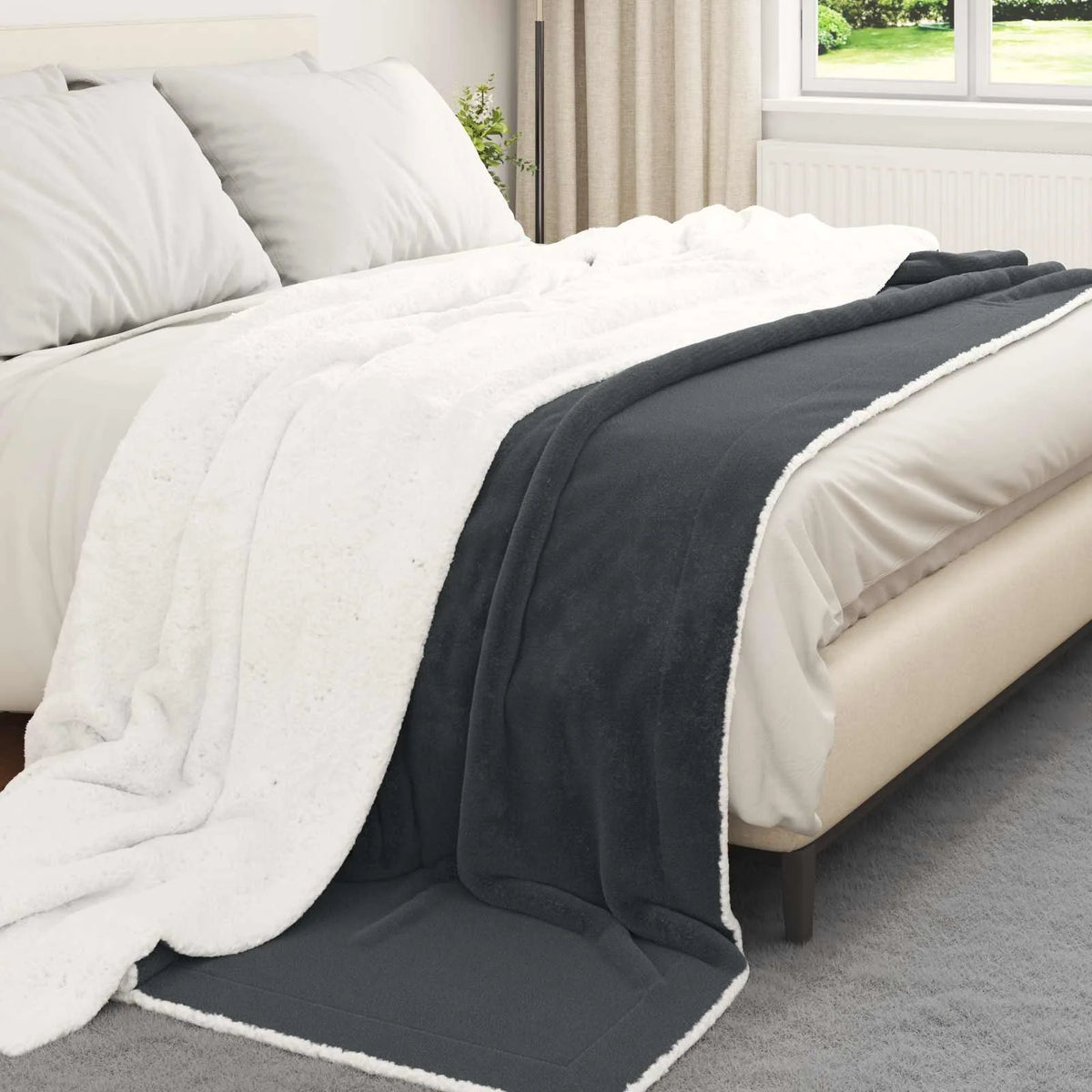 Couverture Polaire Épaisse gris foncé, polaire polyester