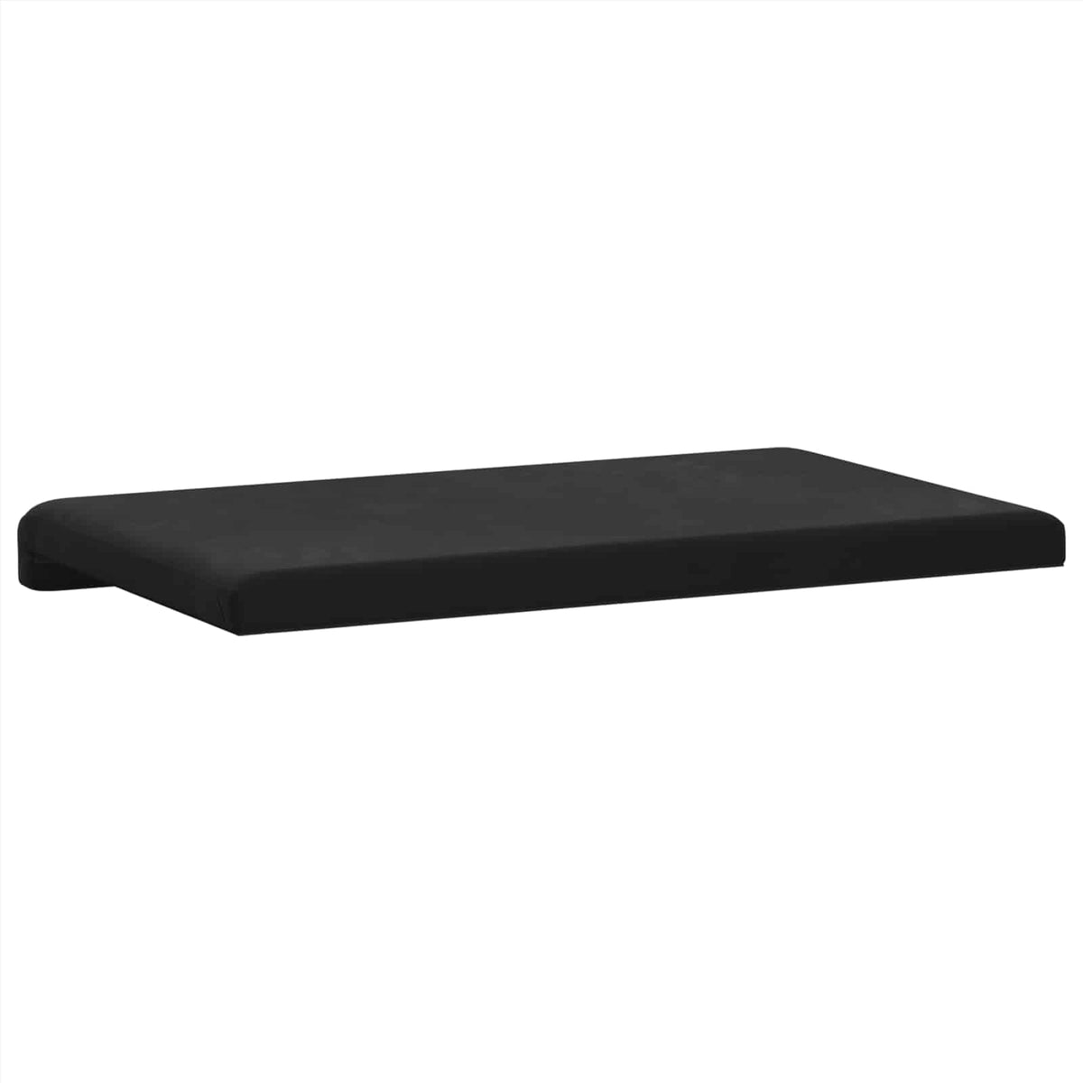 Coussin de banc noir présenté par-dessous et de biais.