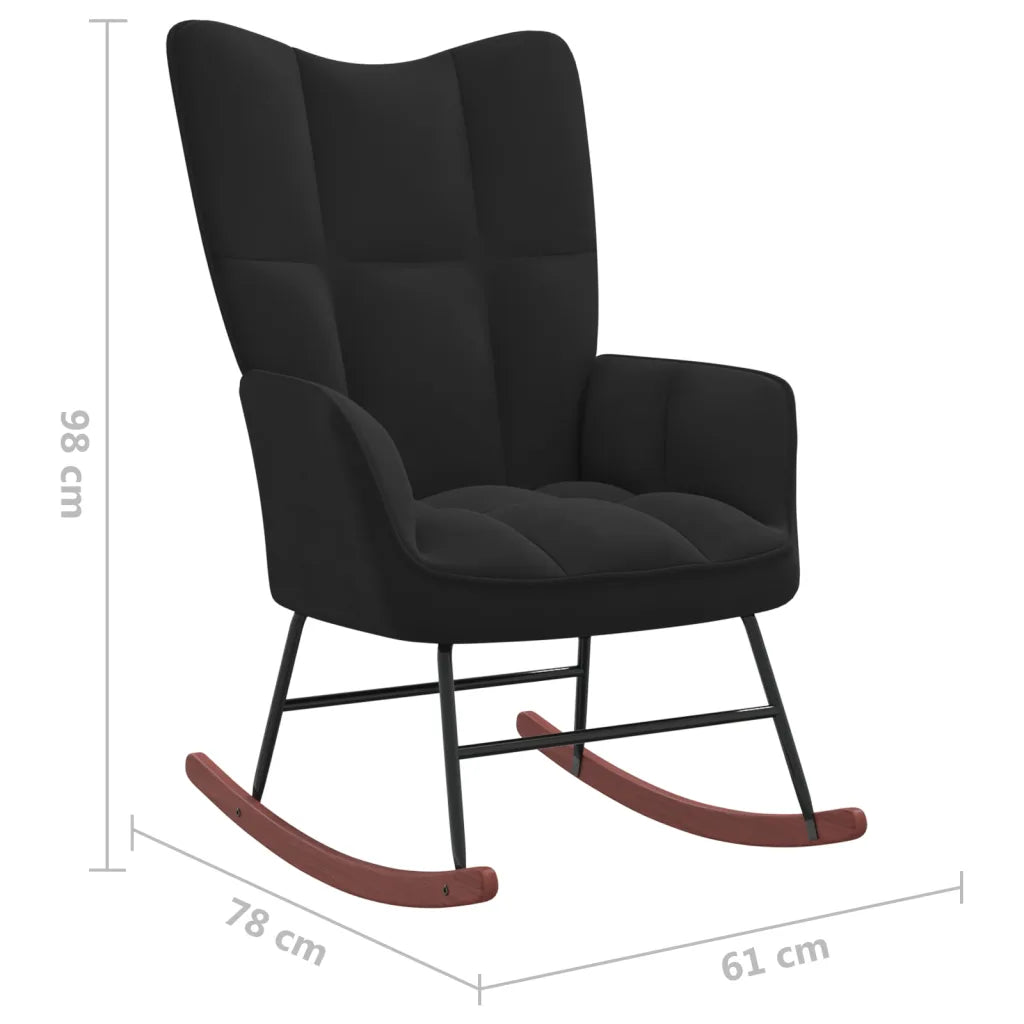 Une Chaise Rocking Chair Noir avec son tabouret noir.