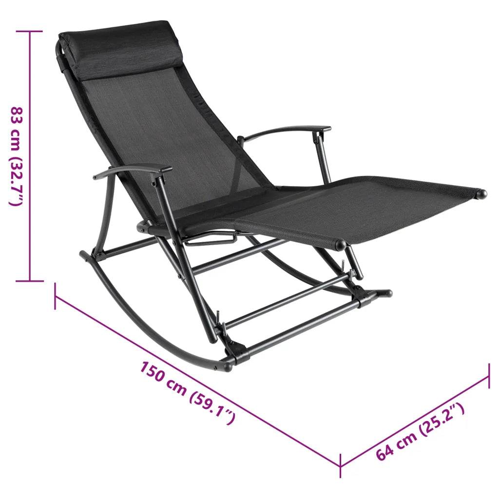 Un Fauteuil à Bascule Pliable noir confortable et pratique.