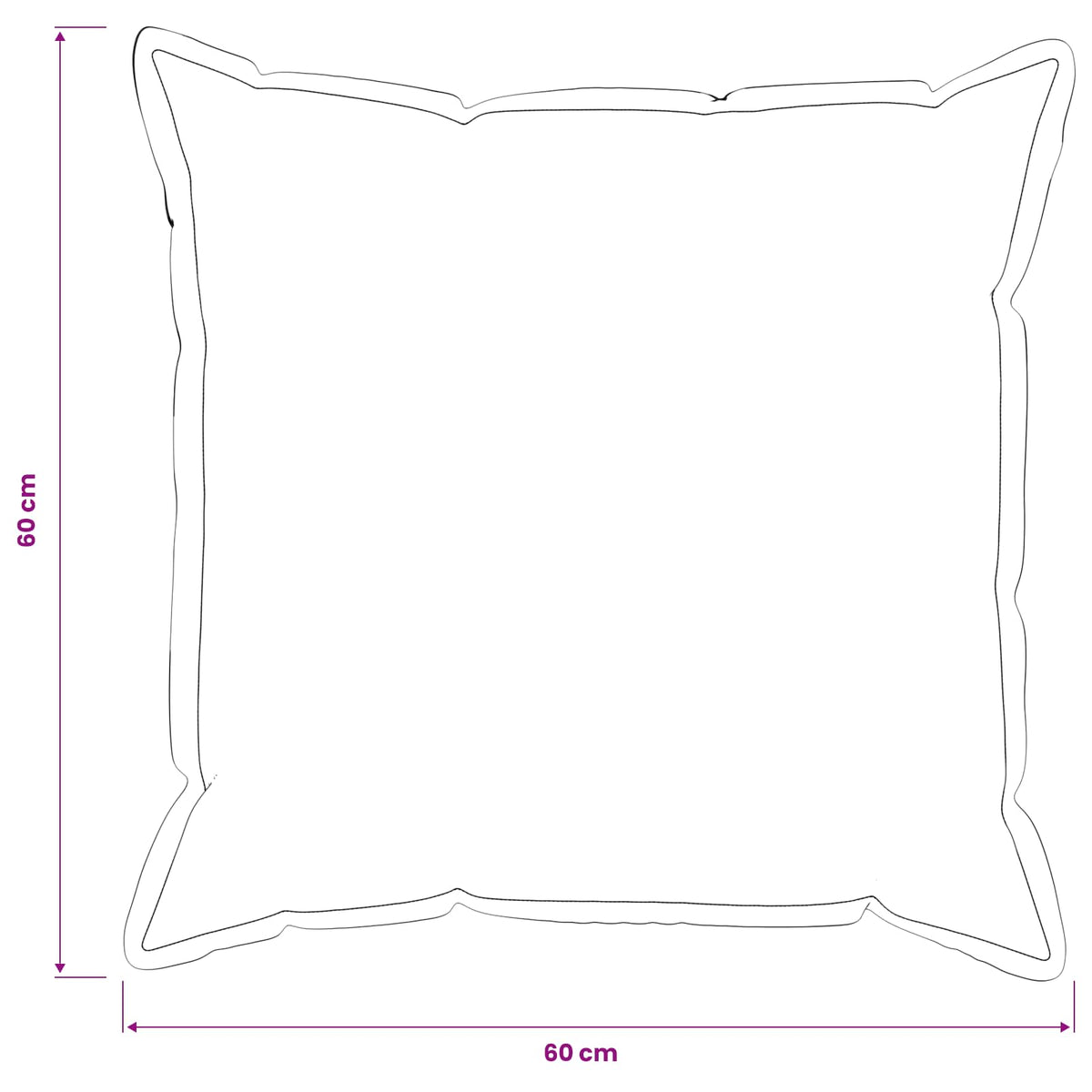 Schéma des dimensions de la housse carrée : 60 × 60 cm.