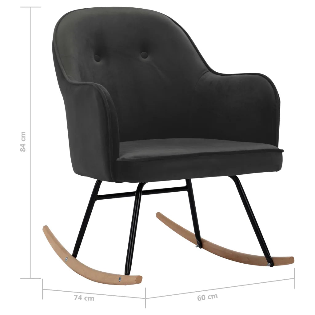 Un Petit Fauteuil à Bascule en velours gris/noir.