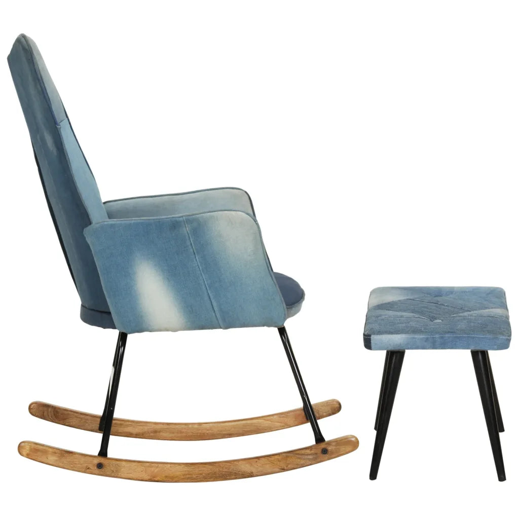 Un Fauteuil à Bascule en toile Bleu.