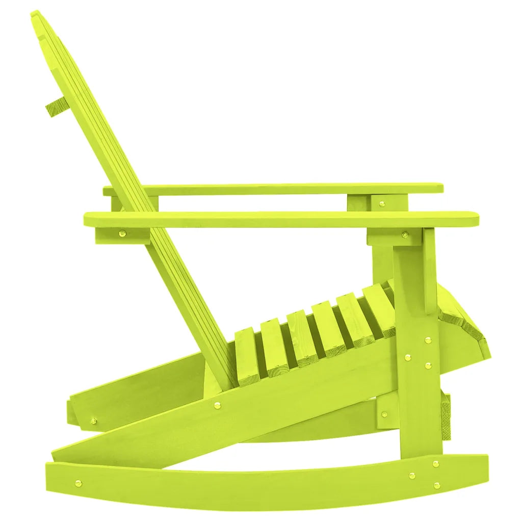 Un Fauteuil à Bascule Vert d'Eau, très coloré, fabriqué en bois de sapin, parfait pour l'extérieur.