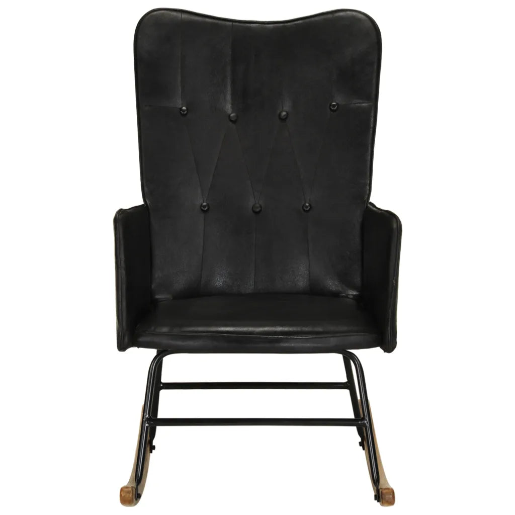 Un Fauteuil à bascule en cuir noir, qui sera parfait pour l'Allaitement de Jumeaux.