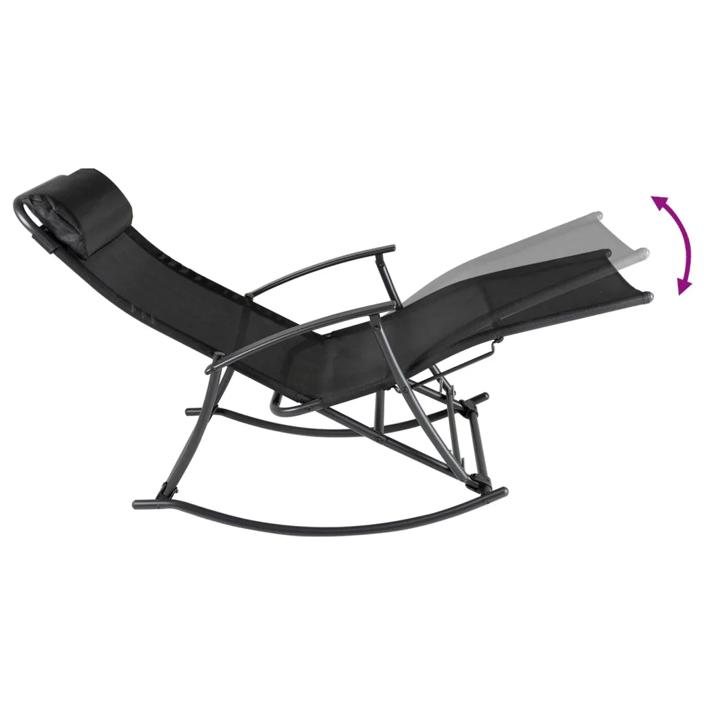 Un Fauteuil à Bascule Pliable noir confortable et pratique.