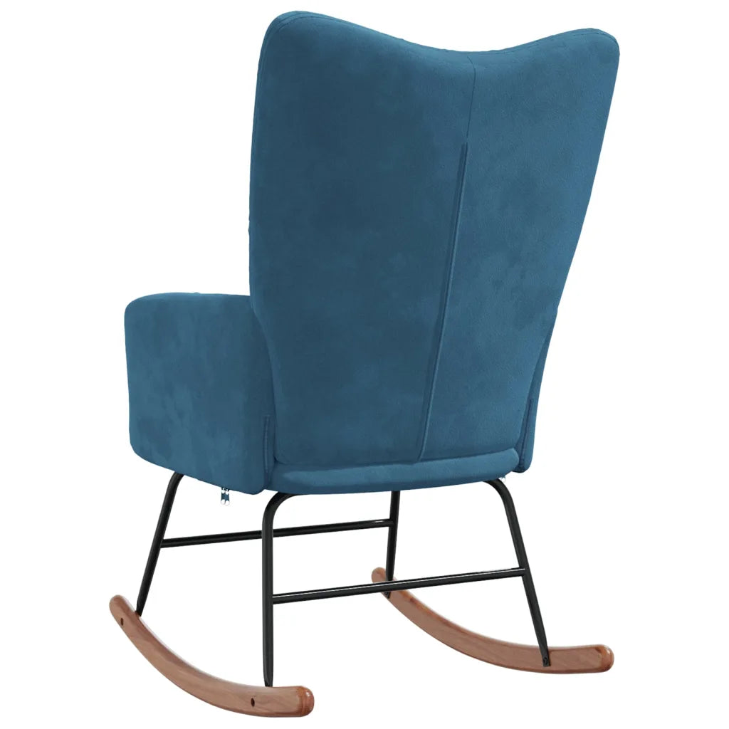 Un Fauteuil à Bascule en velours ultraconfortable, de couleur Bleu Canard.