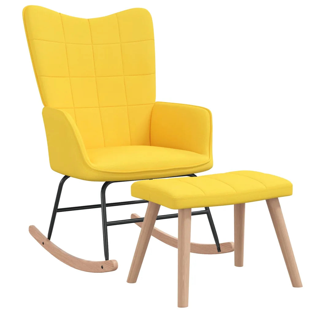 Un Fauteuil Confortable Allaitement et son tabouret, le tout de couleur jaune moutarde