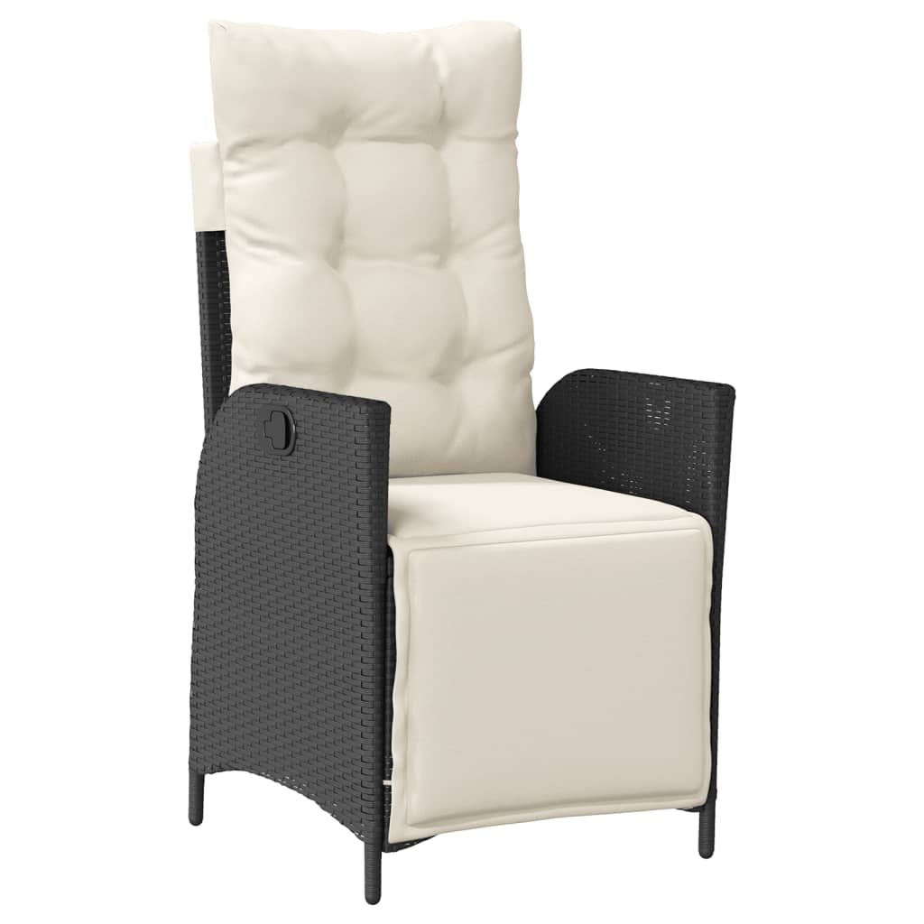 Fauteuil de jardin inclinable en résine tressée noire et coussins crème