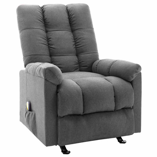 Fauteuil de massage inclinable en tissu gris clair de trois quarts