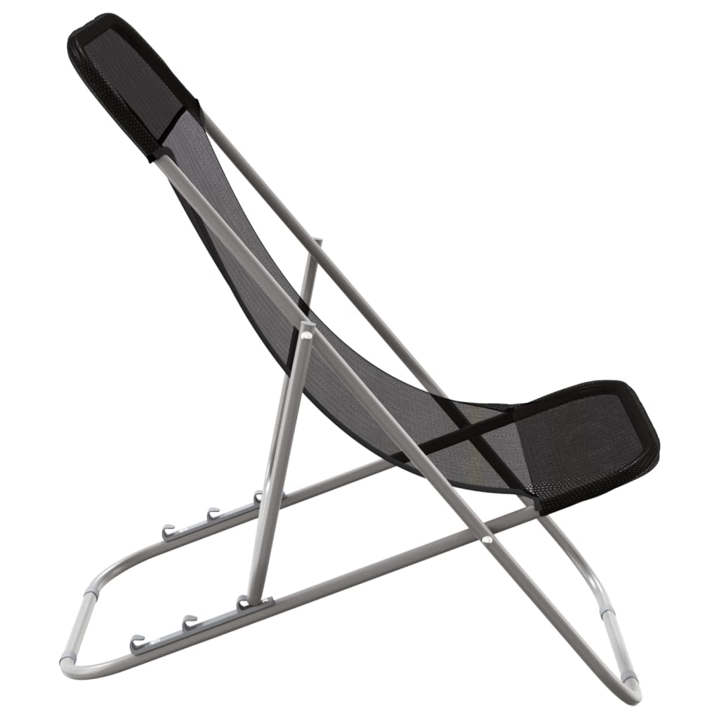 Fauteuil de plage en textilène noir vu de profil