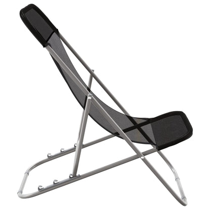 Fauteuil de plage en textilène noir vu de profil