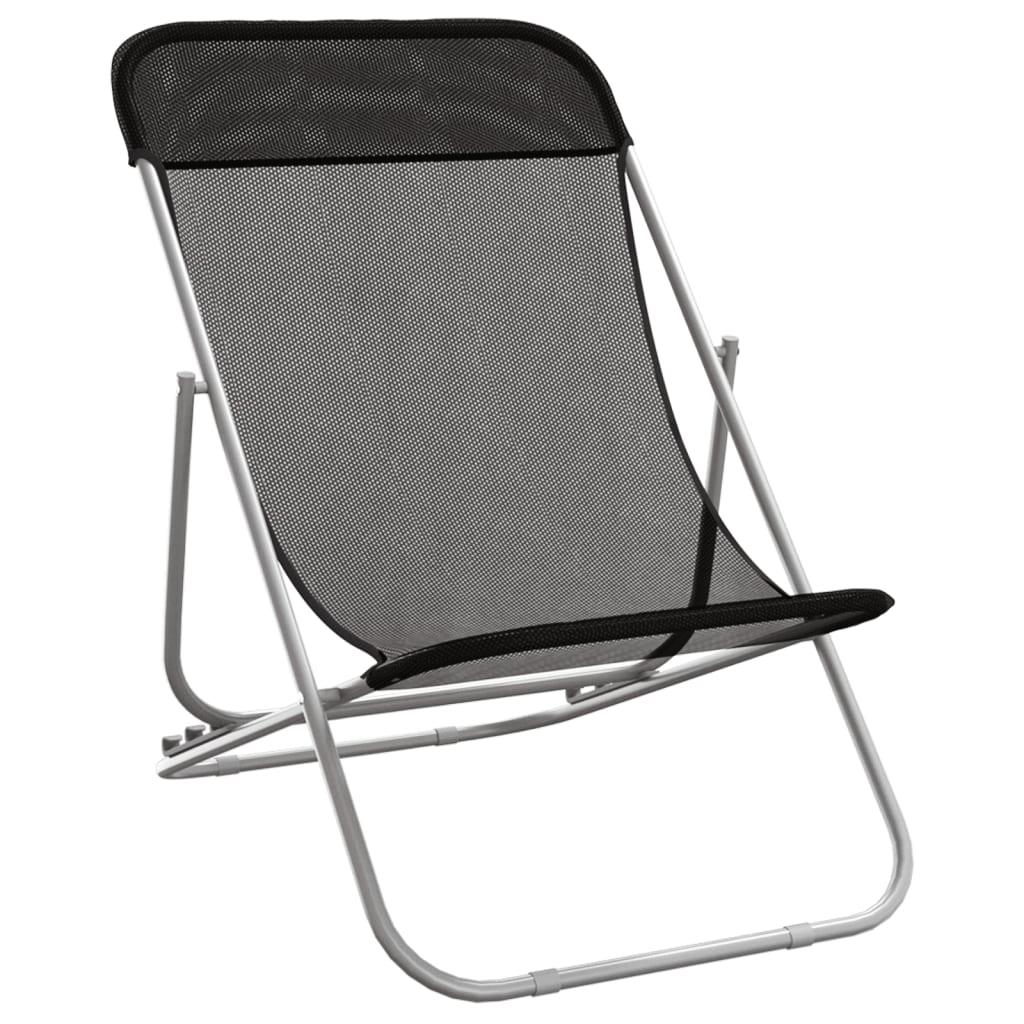 Fauteuil de plage noir et structure acier de trois quarts