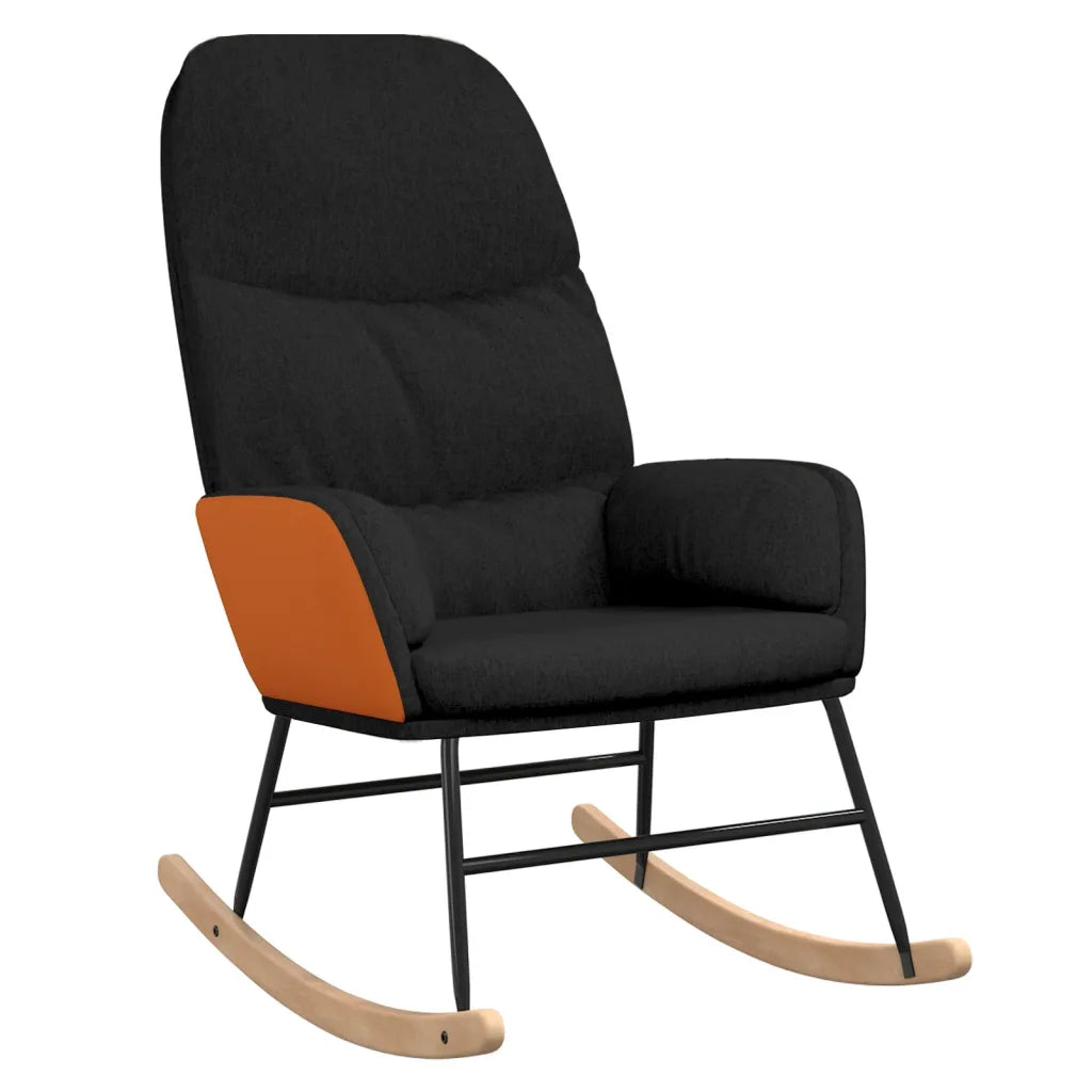 Un Fauteuil à Bascule Idéal pour l'Allaitement. De couleur noir et en simili cuir.