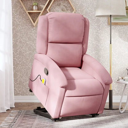fauteuil inclinable rose vu de face dans un salon.