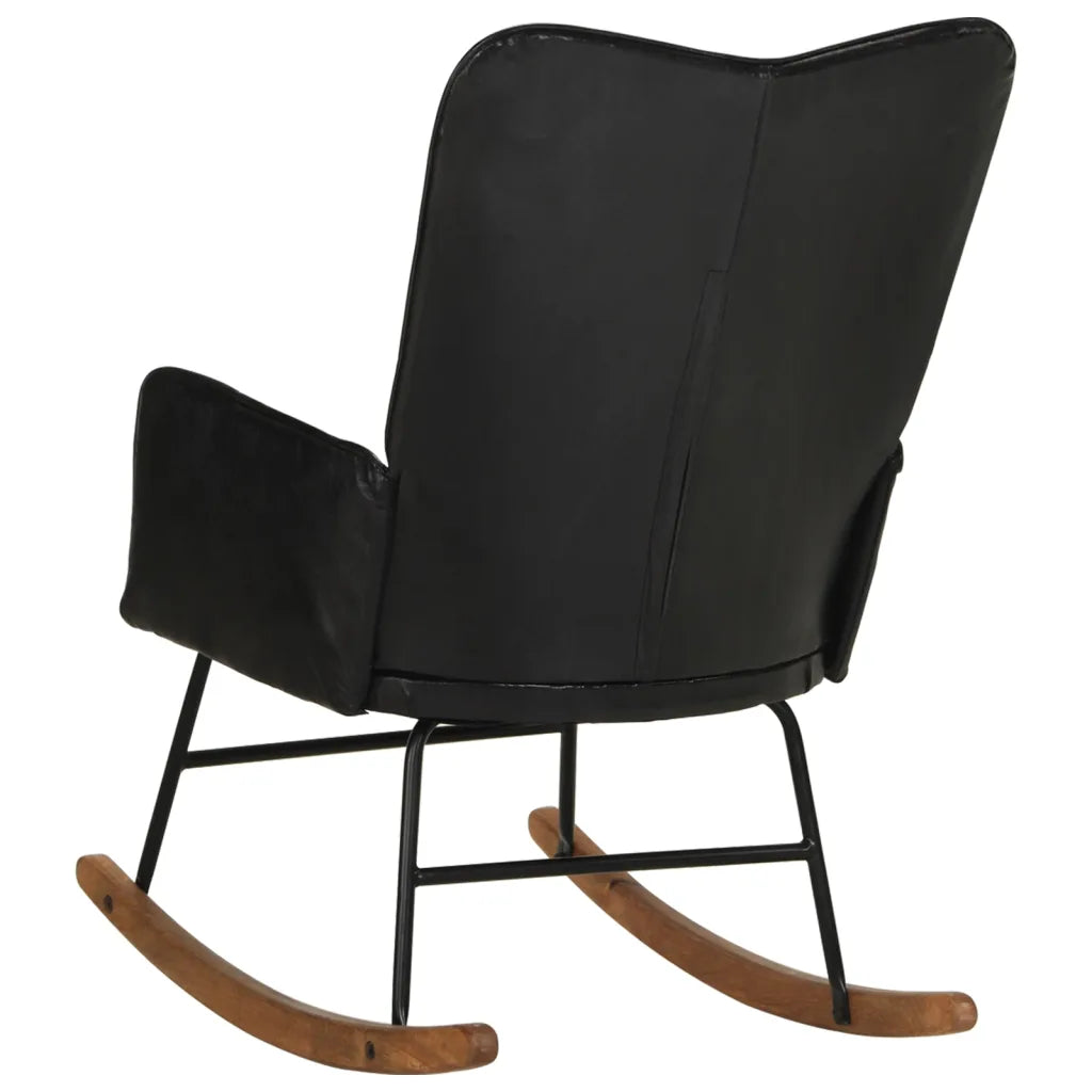 Un Fauteuil à bascule en cuir noir, qui sera parfait pour l'Allaitement de Jumeaux.