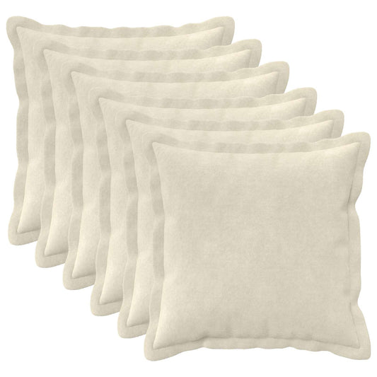 Lot de six housses crème 40 × 40 cm présentées garnies pour illustration, garnissage non inclus.