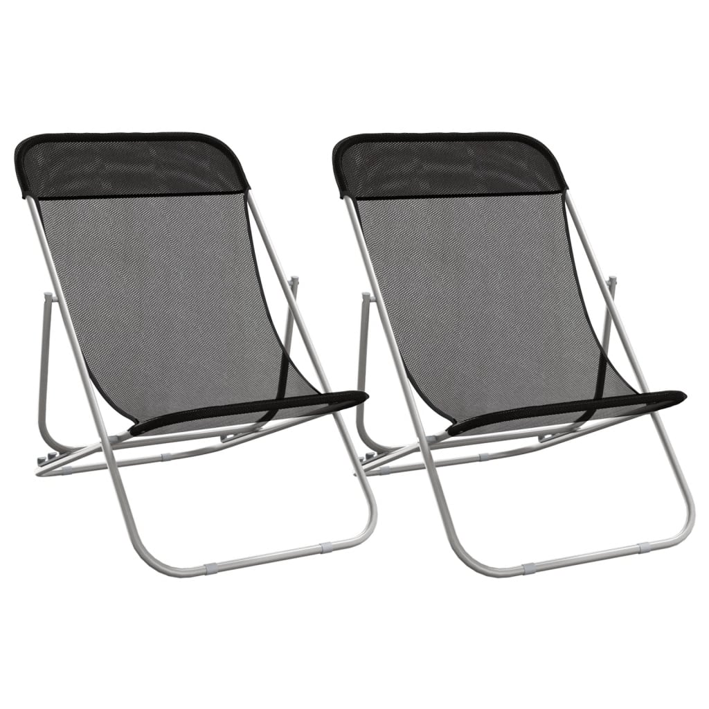 Lot de deux fauteuils de plage inclinables en textilène noir