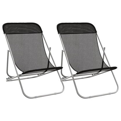 Lot de deux fauteuils de plage inclinables en textilène noir