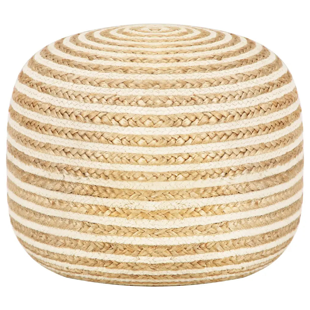 Pouf repose-pieds rond en jute naturelle avec lignes claires