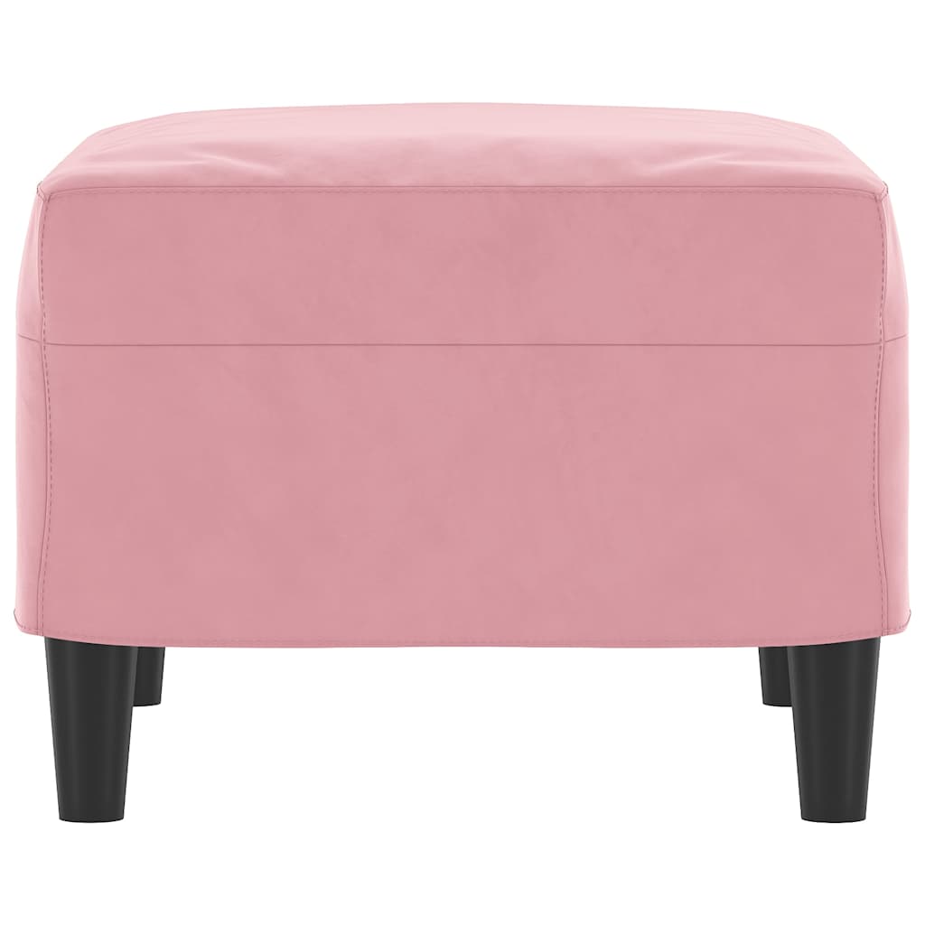 Pouf repose-pieds rose en velours, vue de côté
