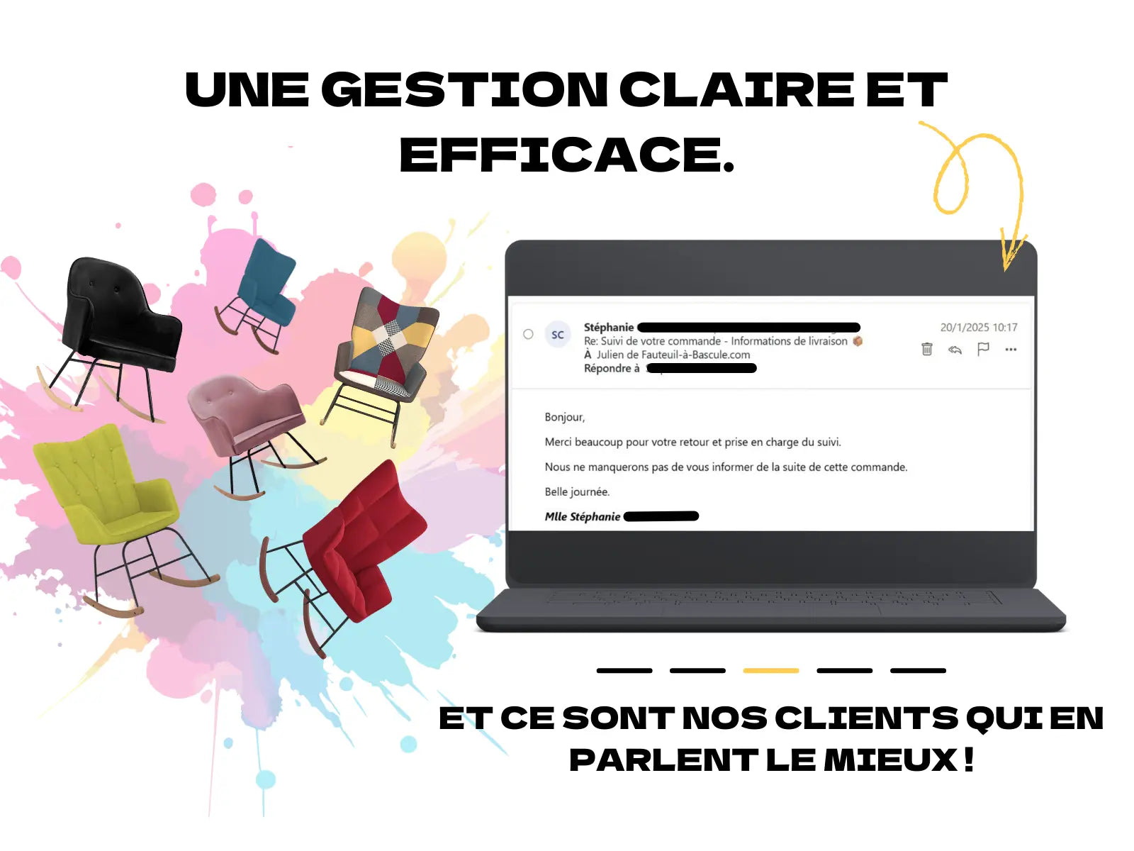 Capture d’un email où un client souligne la qualité de notre SAV français et l’attention portée à sa demande.