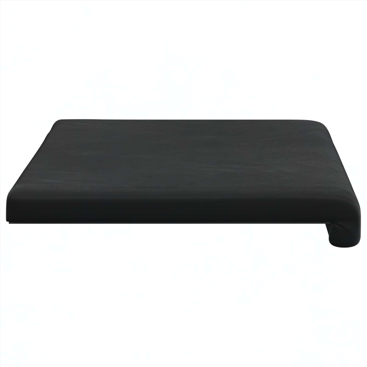 Profil du coussin noir montrant la forme en L et le retour au bord de l’assise.