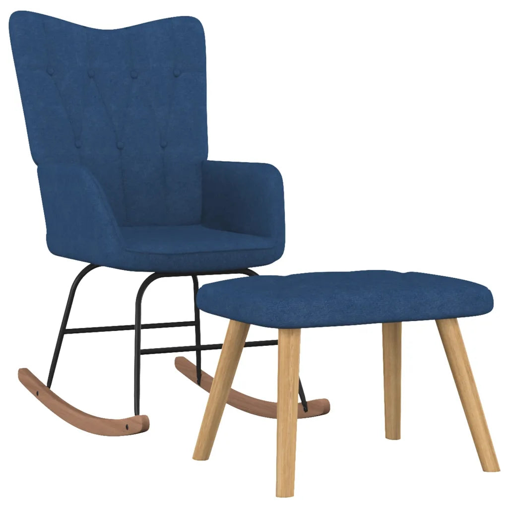 Un Siège à Bascule Bleu avec son tabouret bleu également.