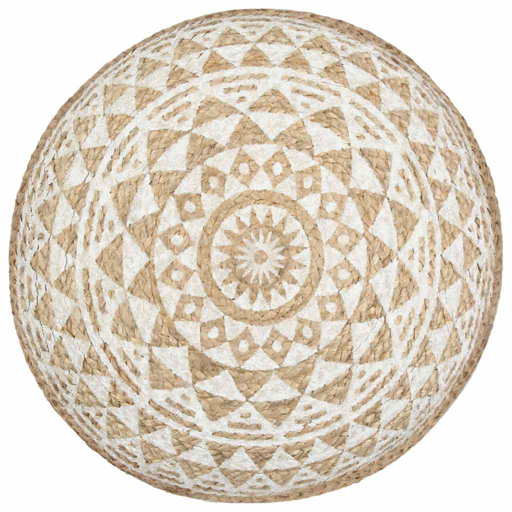 Repose-pieds en jute à motif blanc, motif blanc vu du dessus