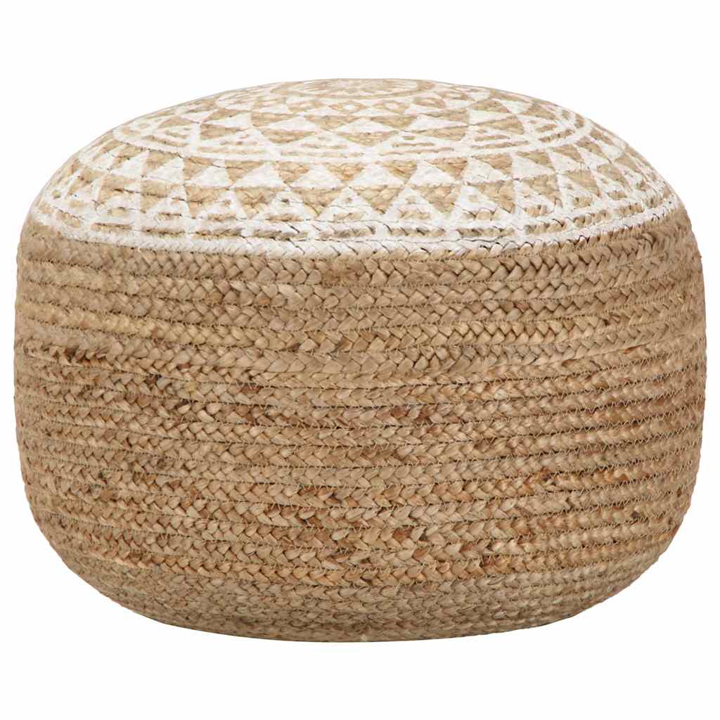 Repose-pieds en jute à motif blanc, vue d’ensemble sur fond blanc