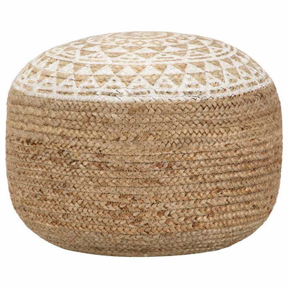 Repose-pieds en jute à motif blanc, vue d’ensemble sur fond blanc