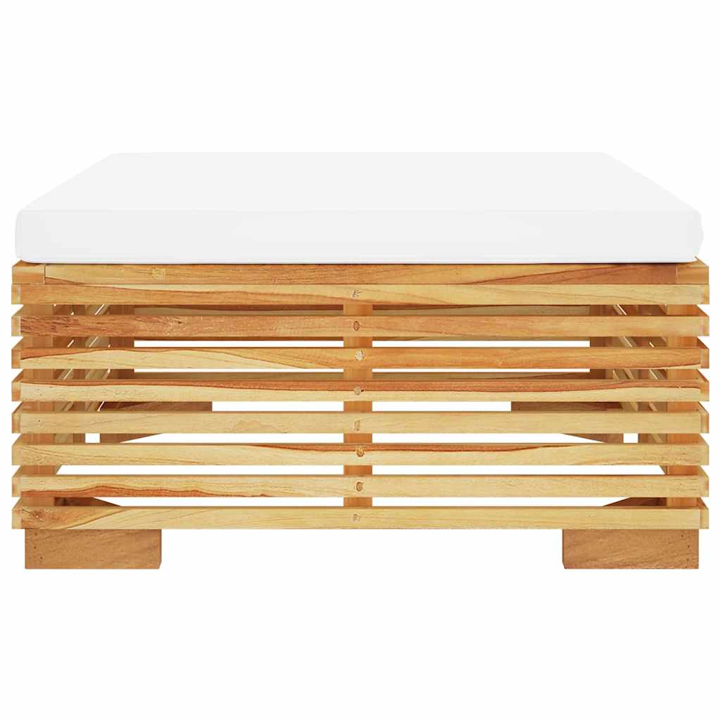 Repose-pieds en teck avec coussin crème, vue longitudinale avec coussin