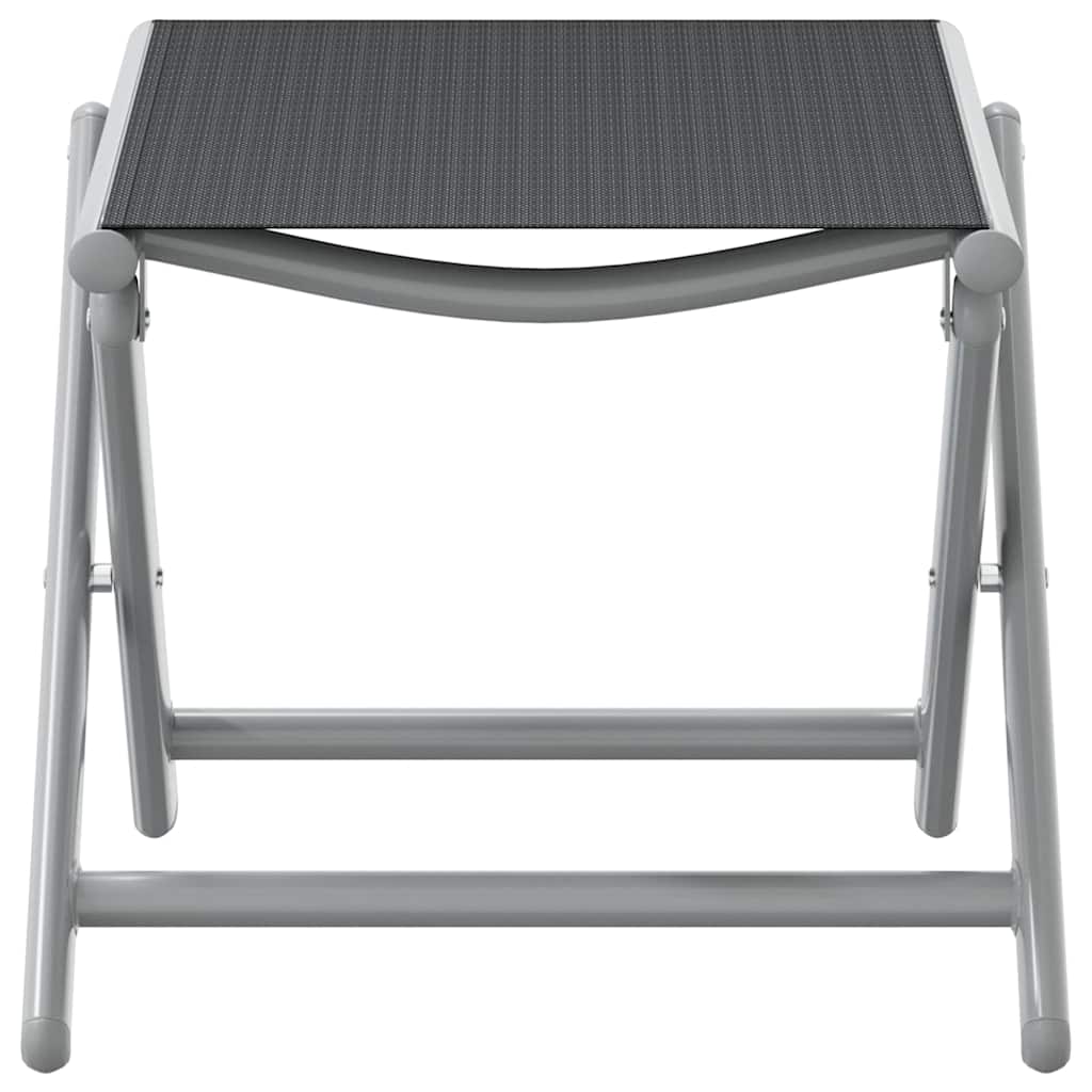 Repose-pieds pliable noir et argenté, vue de face avec structure en aluminium