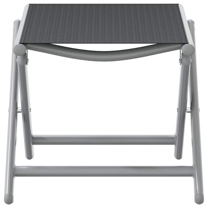 Repose-pieds pliable noir et argenté, vue de face avec structure en aluminium
